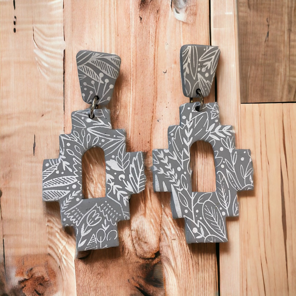 Handcrafted Earrings Grey And White